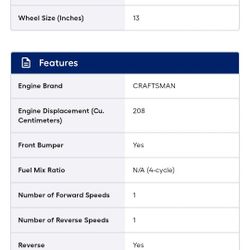 Craftman 208 Cc 16 Inch Rear Tine Counter Rotating Tiller See Description And Pics For Details