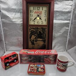 Vintage Coca-Cola (Rare Golf) Wall Clock ( Mugs, Playing Cards & Truck Toy) Lot