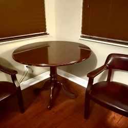 42 Inches Table, 2 Leather Chairs 