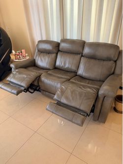 Leather green gray recliner couch