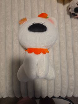 Stuffed White Dog w/ Orange Hat & Scarf