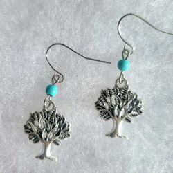 TREE OF LIFE TURQUOISE  SILVER FASHIONISTA  EARRINGS 