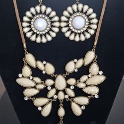 Vintage Avon White Glam Drama Necklace & Earring Statement Set