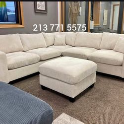On Sale‼️ Gorgeous 4-Pc Sectional Sofa With Ottoman Ivory Corduroy 
