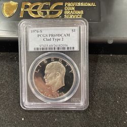 1976 S Gem Proof Type 2 Eisenhower Dollar Graded At PR69 With A Deep Cameo D-19