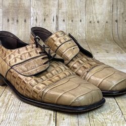 Maseratti Beige / Tan Mens Sz 10 Alligator Dress Shoes Square Toe Spain Handmade