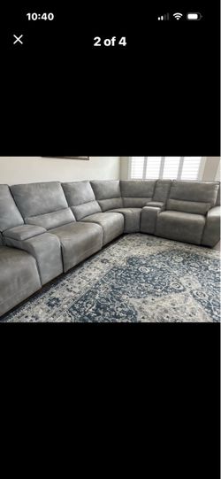 Gray Leather Sectional Sofa with Recliner
