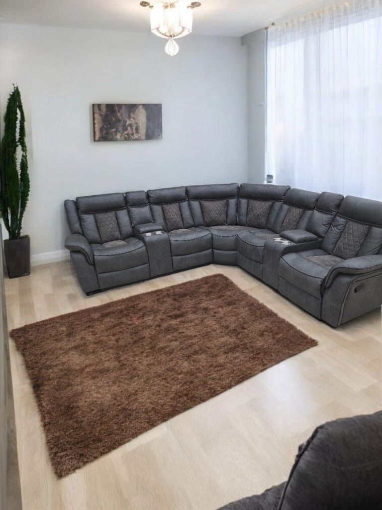 Gray Sectional Manual Recliner Sofa