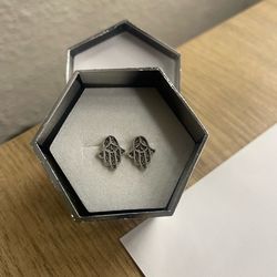 Hamsa hand silver earrings