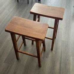 Two Wooden Saddle Style Bar Stools 