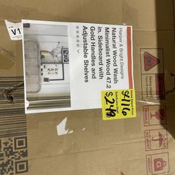 SaleSumo Natural Wood Wash Minimalist Wood 47.2 in. Sideboard with Gold Handles and Adjustable Shelves