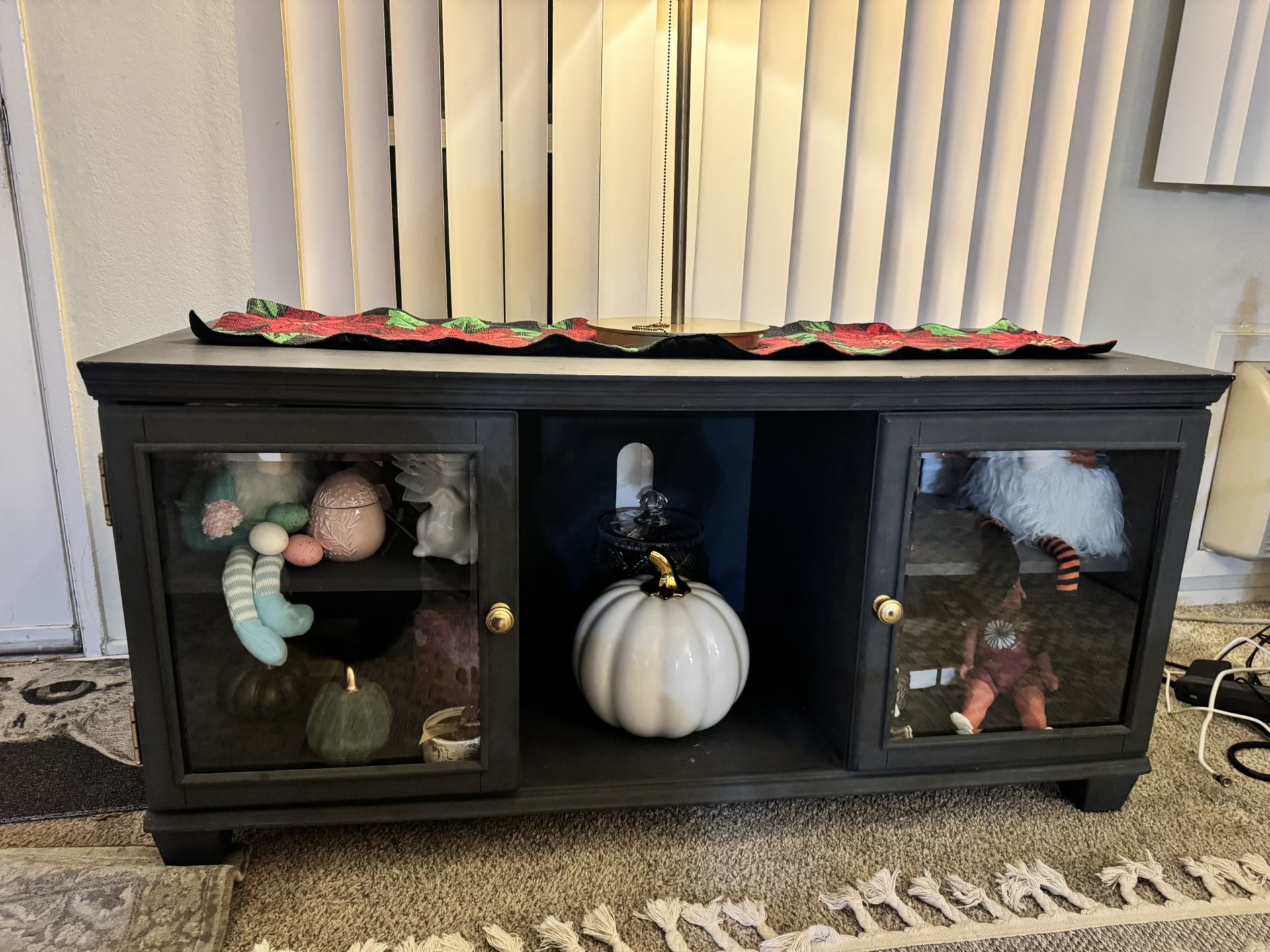 Black Wooden TV Stand / Media Console-Glass Door Cabinet 🔥