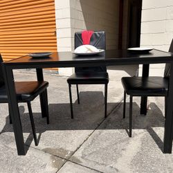 Dining Set $129  🎁🚚🍀🎈 Table, Chair, Black Table, Black Chair, Dining And Kitchen Glass Table, Glass, Leather, 