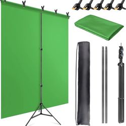 Jebutu 5X6.5ft Green Backdrop Kit with T-Shape Stand