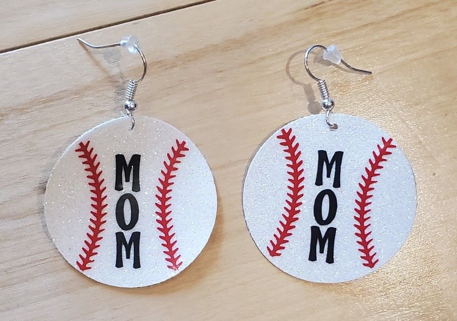 NEW Handmade 'MOM' Baseball Earrings