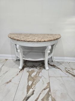 Half-Moon Console Table with Granite Top – White