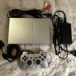 Sony PlayStation 2 Slim PS2 Console Satin Silver BUNDLE w/ Original Controller