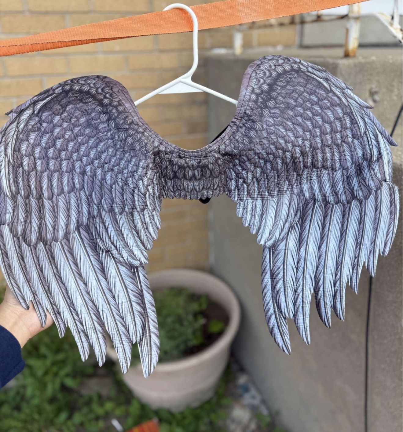 Medium Dark Grey Feather Printed Costume Wings - Cosplay, Angel/Demon, Halloween Dress Up