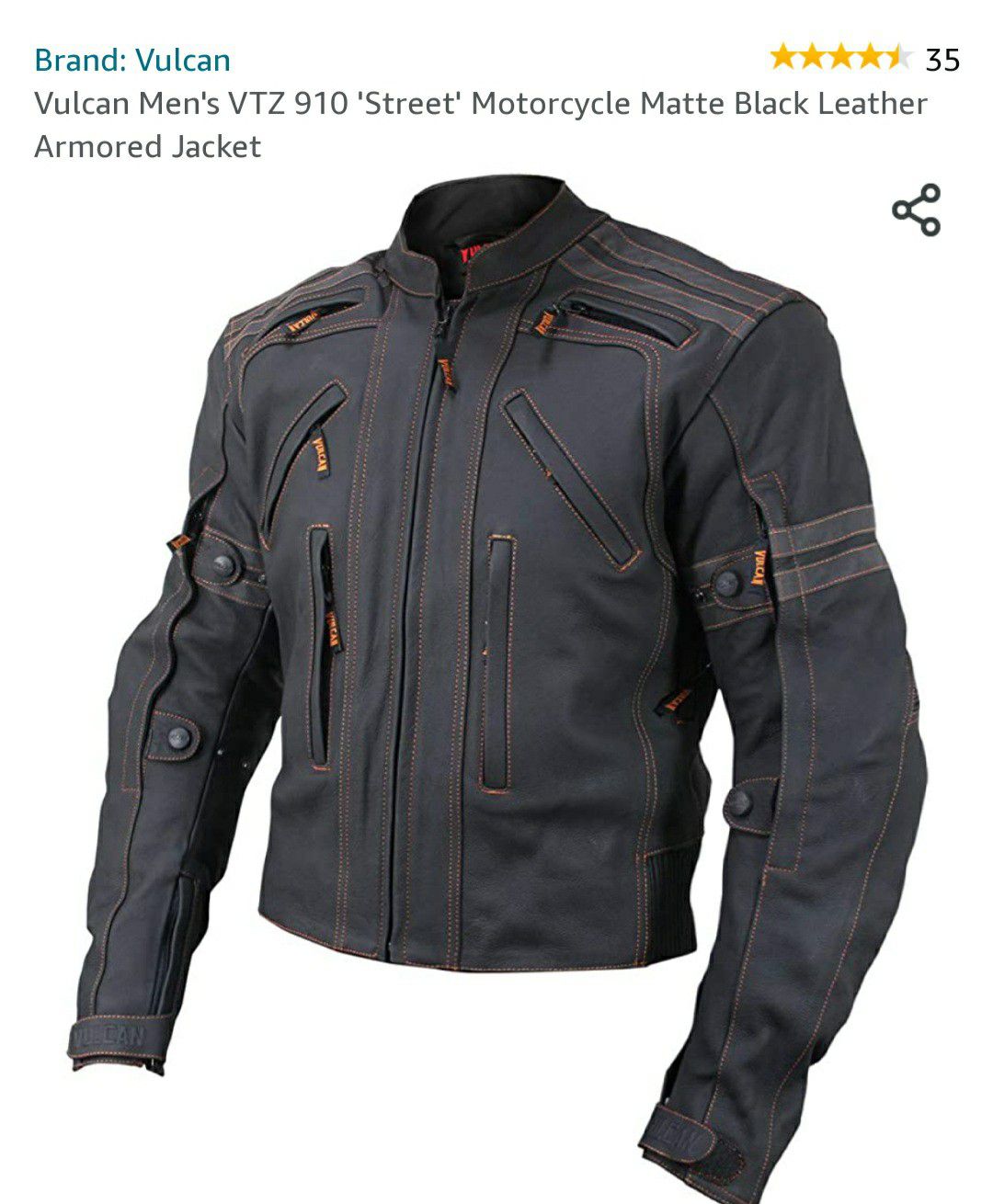 XXL Vulcan Men's VTZ 910 Motorcycle Matte black leather armored jacket , NEW