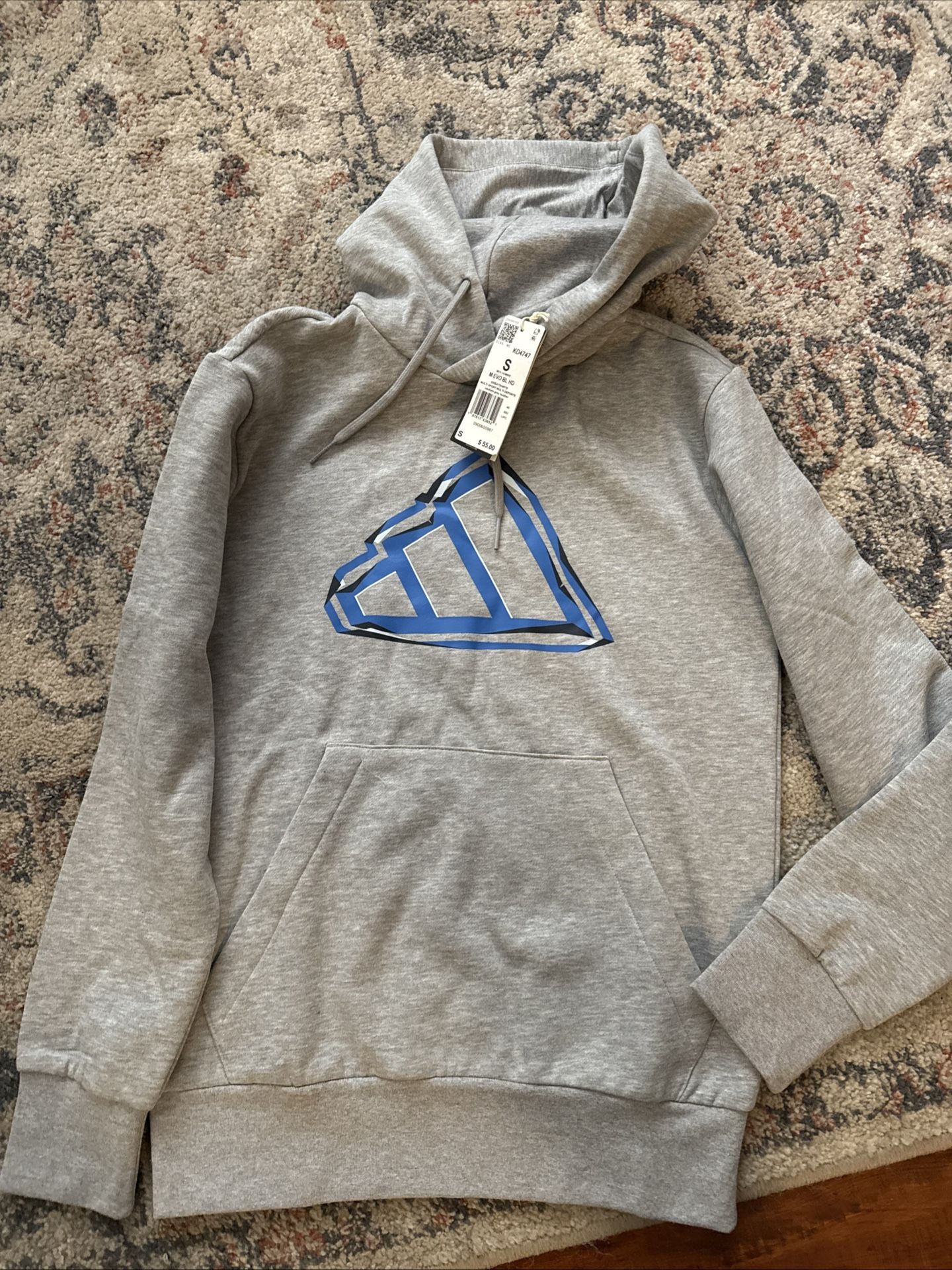 Adidas Men’s Hoodie Small | EVO BL HD | Grey Heather Blue Logo