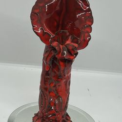 VTG Redware Clay Pottery Handmade Vase With Unusual Red Lava Glaze*Selling As Is   Base has damage shown in photos *AS IS*   This unique vase is a bea