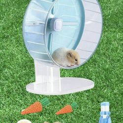 Silent Hamster Exercise 8' Blue Wheel W Adjustable Stand Toys & Water Bottle Kit
