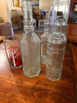 Vintage Style Glass Bottles and Heart Tree Glass Vase Set (4) total