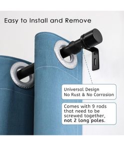 Brand New Curtain Rods for Windows 16" to 144" Inches Adjustable Length 1 Inch Diameter Window Curtain Rod with Aluminium Finials, Black