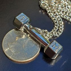 Stainless Steel Dumbell Pendant 22 Inch Chain Necklace 