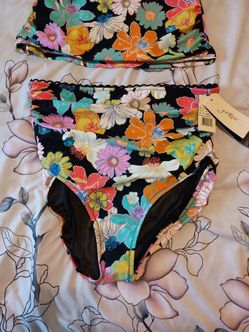 NWT Profile By Gottex Black Multicolor Floral Bikini Swimsuit Bottom 16