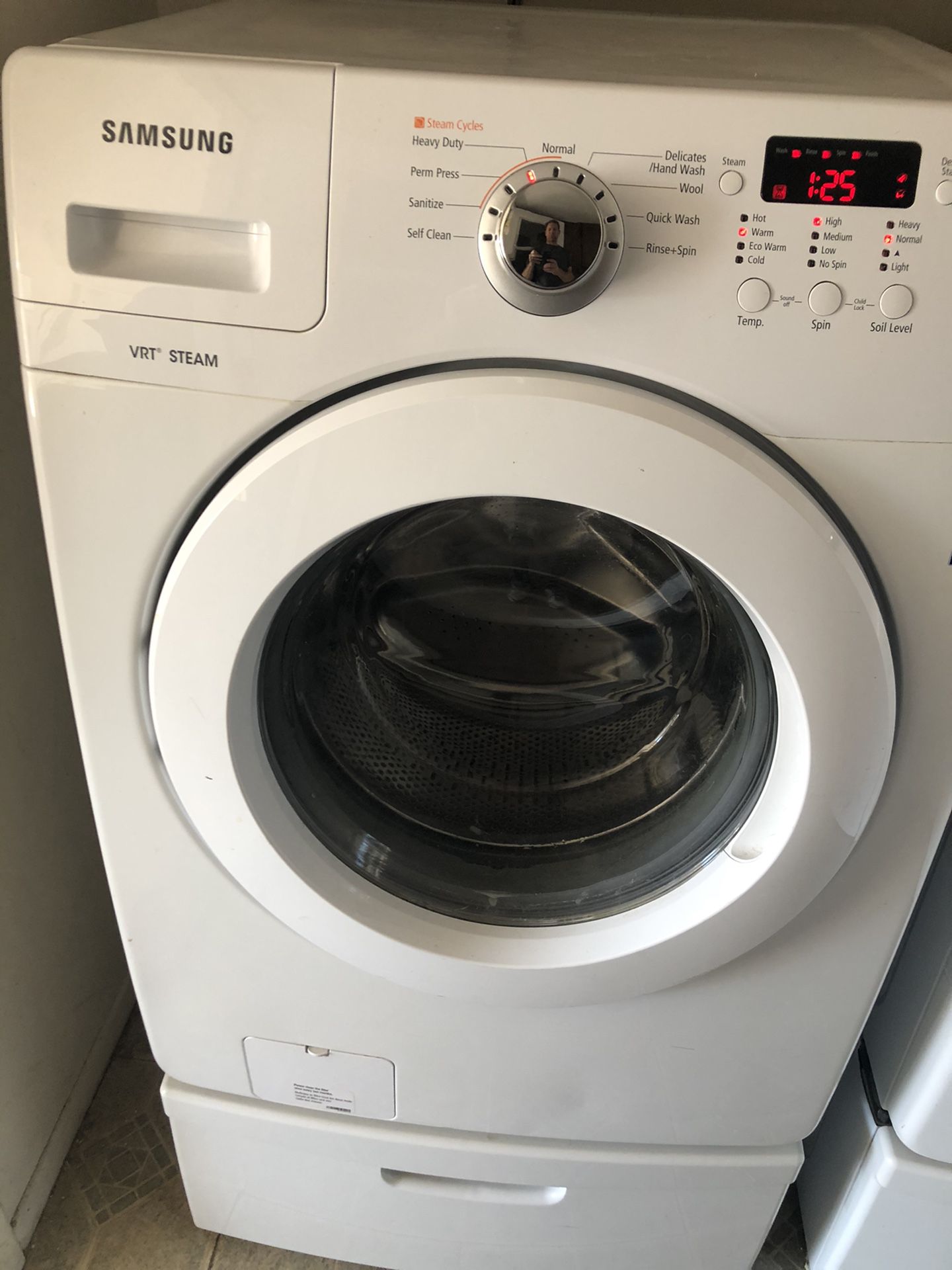 Samsung washer dryer set with warranty and pedestals