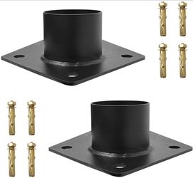 3 Inch Pier Mount Base - Heavy Duty Metal Post Light Adapter - Outdoor Bracket for Lights, Mailboxes, Light Poles & Flagpoles 2-Pack Black