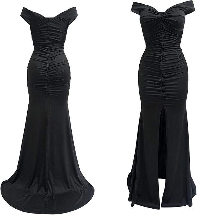Black Sexy Off Shoulder Ruched Evening Dress