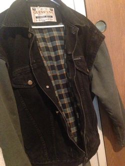 Guess (vintage)jean jacket w plaid lining.
