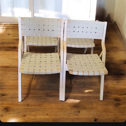 4 beige wood woven strap folding chair