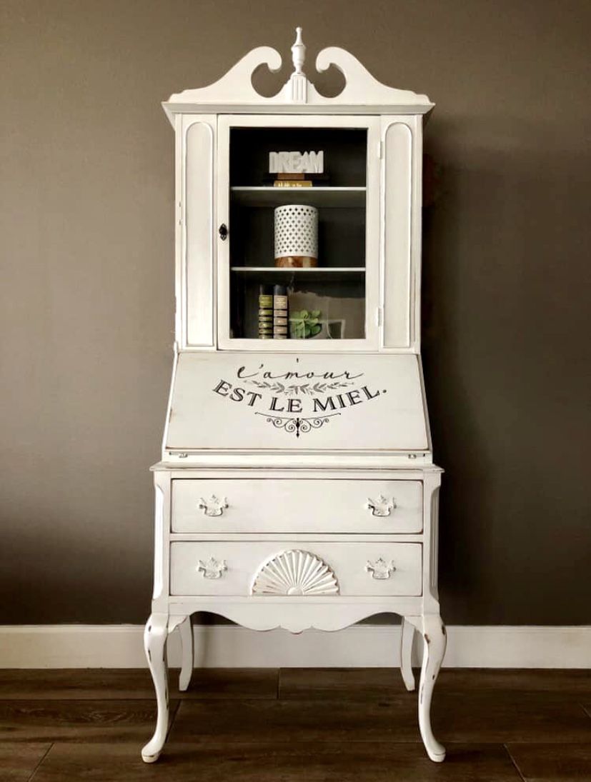Shabby Chic Antique Secretary Desk Cabinet