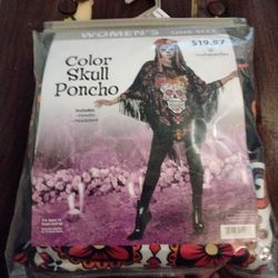 Women's Color Skull Poncho Halloween Costume
