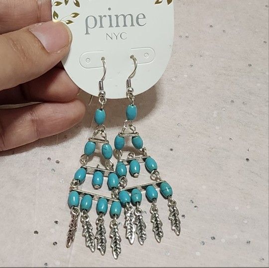 Turquoise Silver Chandelier Earrings