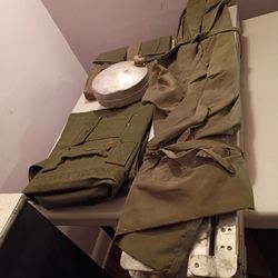 Vintage 4 Piece  Military Cot And Bags Canteen 