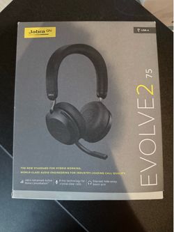 Jabra Evolve2 75 USB-A Wireless Headset - Active Noise Cancelling, 8-Mic, w/ Dongle & Box