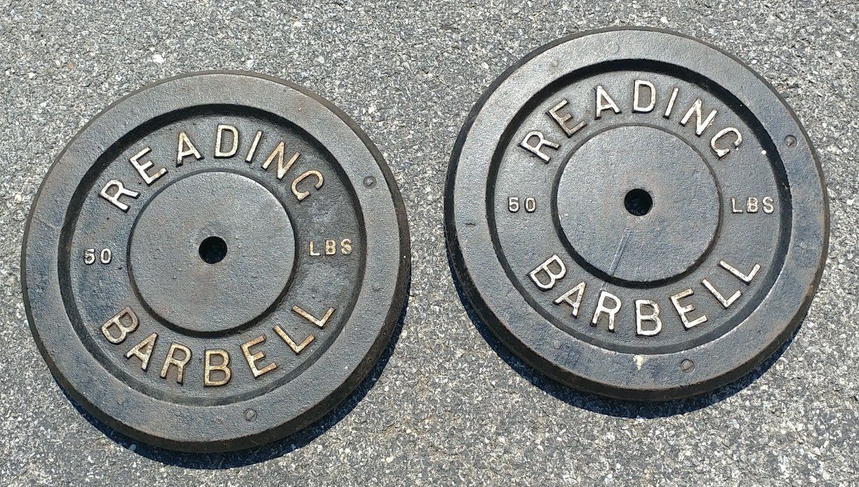 Reading Barbell 50 LB Plates Pair Vintage
