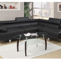 Black Faux Leather Sectional Sofa 