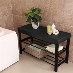 3-Tier Shoe Rack for Entryway, Storage Organizer with Foam Padded Seat Metal Frame