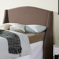 Regis Wingback Upholstered Headboard, Peacock with Metal Nail Heads, Full/ Queen