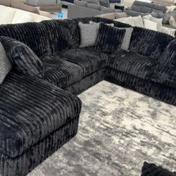 Black Color Corduroy Fabric Modular Sectional Sofa With Chaise 🌟 Fast DeliveryMention Jon Green to the staff to confirm this price/offer! 🔥 