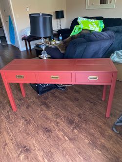 Brandt Red Campaign-Style Console Desk with 3 Drawers
