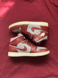 Air Jordan 1 Mid Red and Grey Sneakers