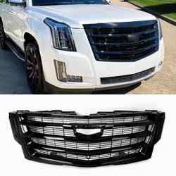 Gloss black front bumper upper grille and hood molding trim compatible with 2015–2020 Cadillac Escalade