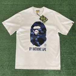 white and navy bape tee