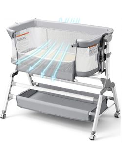 3 in 1 Baby Bassinet Bedside Sleeper, Adjustable Bedside Bassinet for Baby, Womb-Like Rocking Bassinet with Wheels